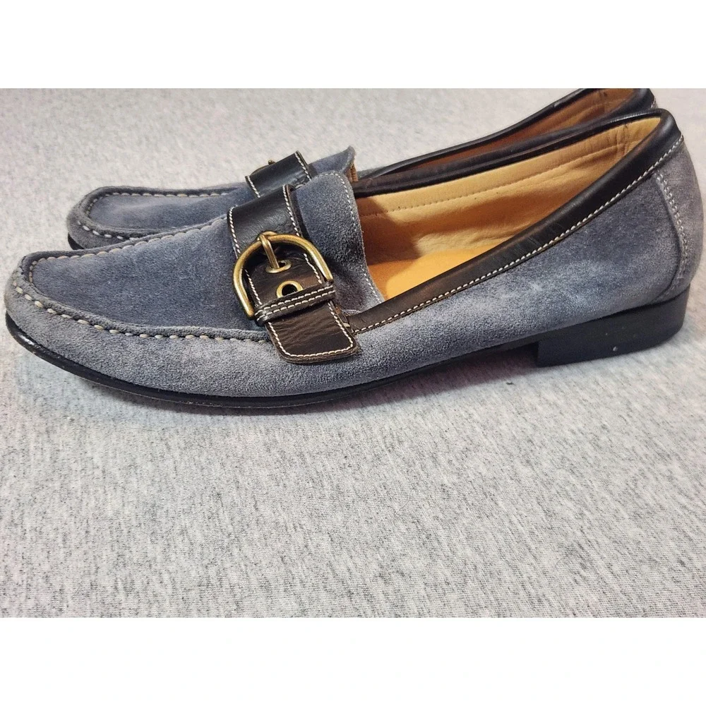 Coach Loafers Womens 6.5 Blue Suede Leather Buckle slip on Shoes